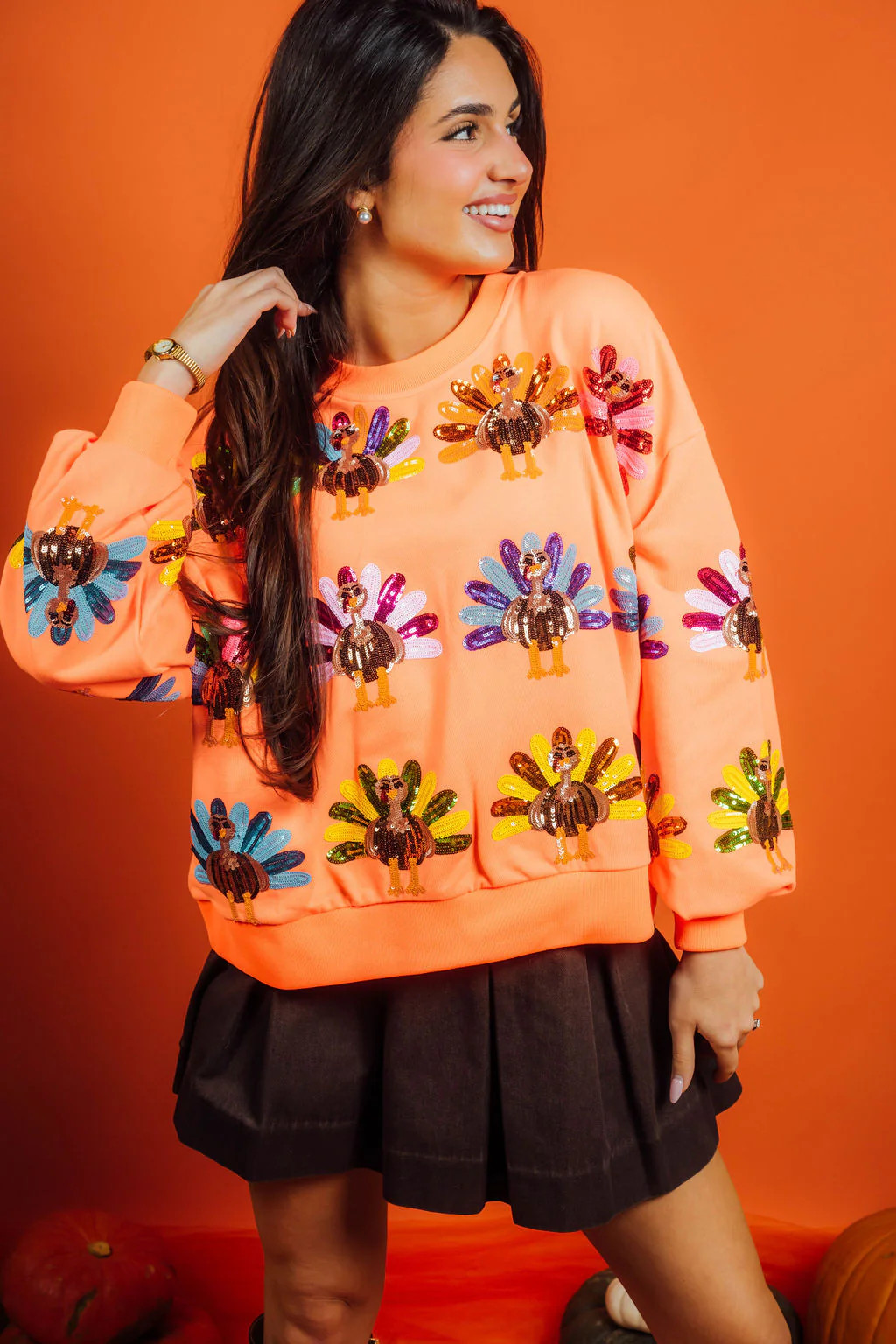 Neon Orange Turkey Sweatshirt | Queen of Sparkles