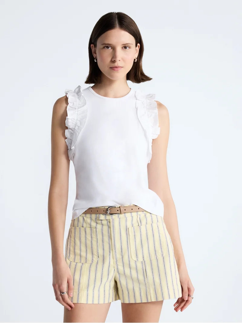 Free Assembly Women's and Women's Plus Ruffle Trim Mixy Tank Top, Sizes XS-4X | Walmart (US)