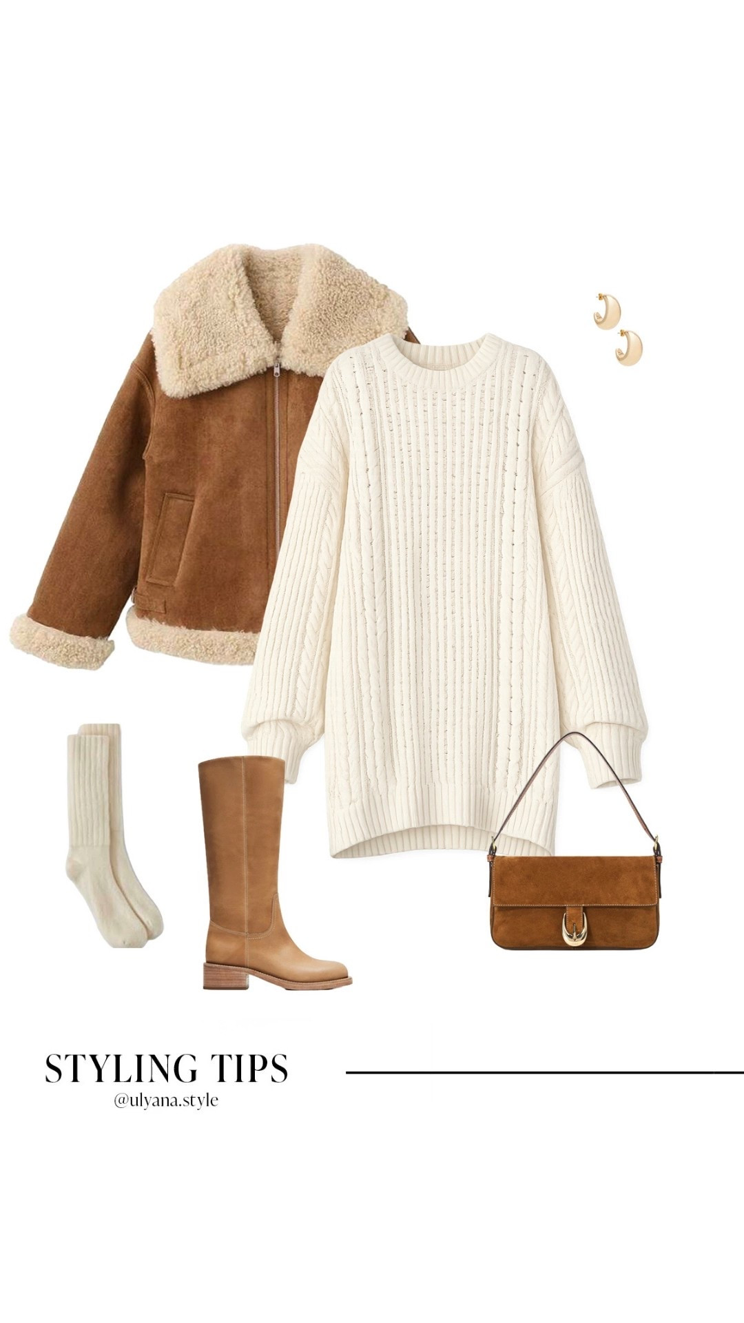 Cozy neutral winter outfit perfect for ski trips, cabin trips, winter date nights, and cold weather travel. This oversized sweater dress styled with a shearling jacket, knee high boots, and slouch socks creates a chic après ski outfit and elevated casual winter outfit. Perfect for mountain vacations, weekend getaways, holiday travel, and everyday cold weather outfits.
.
.
.
.
.
#LTKValentine #LTKgrwm #LTKSeasonal #LTKootd #LTKNYFW #LTKU #LTKSaleAlert #LTKTravel #LTKWorkwear

Winter outfits women | date night outfit | winter jacket | faux fur jacket | date night outfits | date night dress | dinner outfits | sweater dress outfit | sweater dress and boots | brown boots | suede bag | shoulder bag | winter bag | designer bag | mini dress outfit | socks for boots | winter outfit inspo | winter outfit ideas 