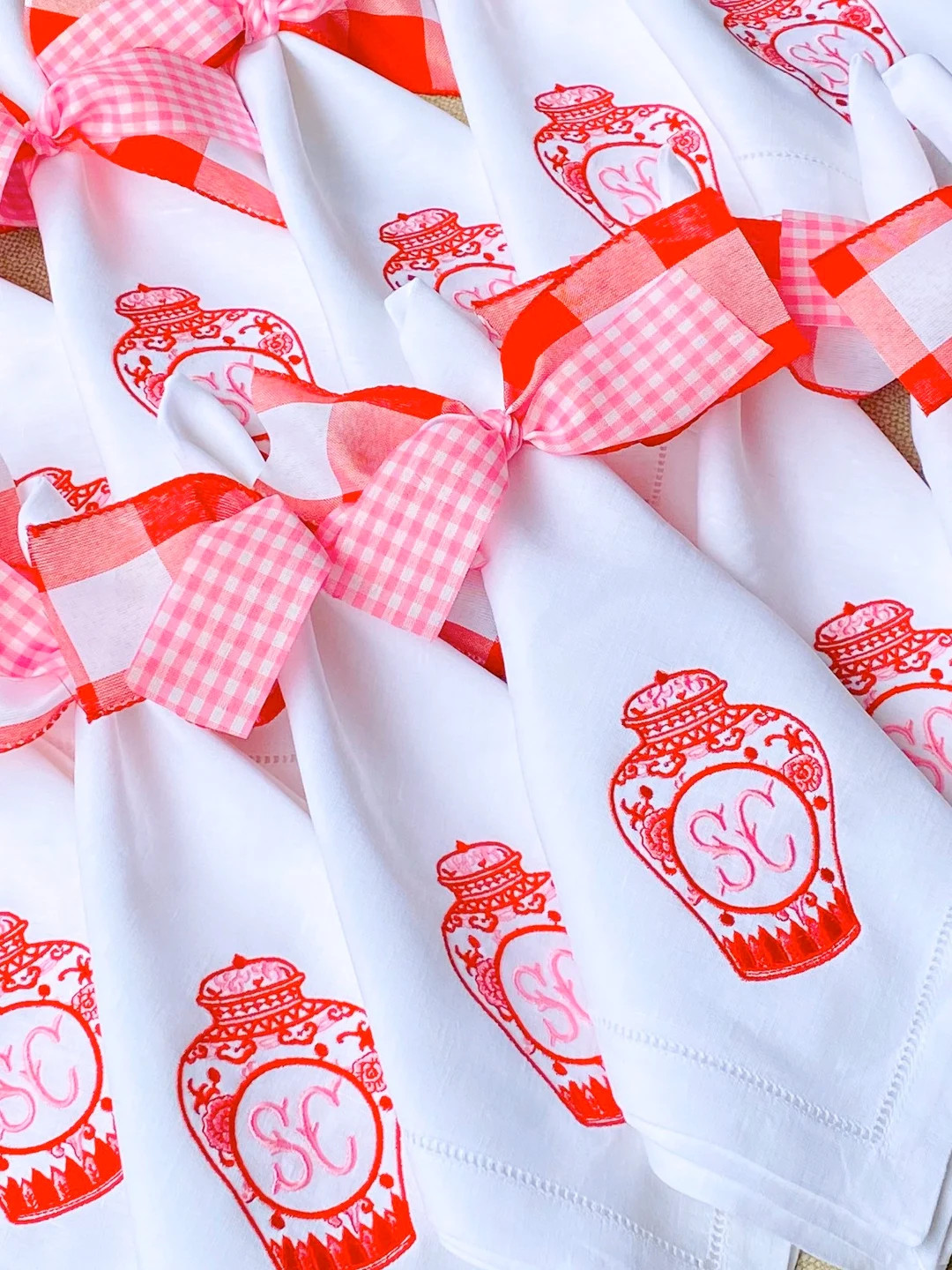 Monogram Linen Ginger Jar Napkins - Etsy | Etsy (US)