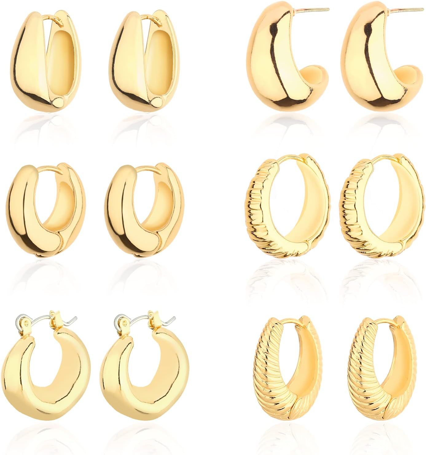 Wgoud Chunky Hoop Earrings Set 14K Gold Hoop Earrings for Women Hypoallergenic, Thick Hoops Earri... | Amazon (US)