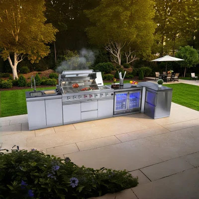 62-Inch 6-Burner Stainless Steel Outdoor Kitchen Island Grill With Rotisserie, Wine Cooler, Granite Countertops & Storage – Deluxe Backyard BBQ For Pa | Wayfair North America