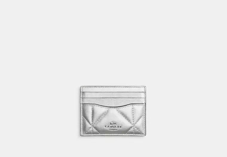 Slim Id Card Case In Silver Metallic With Puffy Diamond Quilting | Coach Outlet US