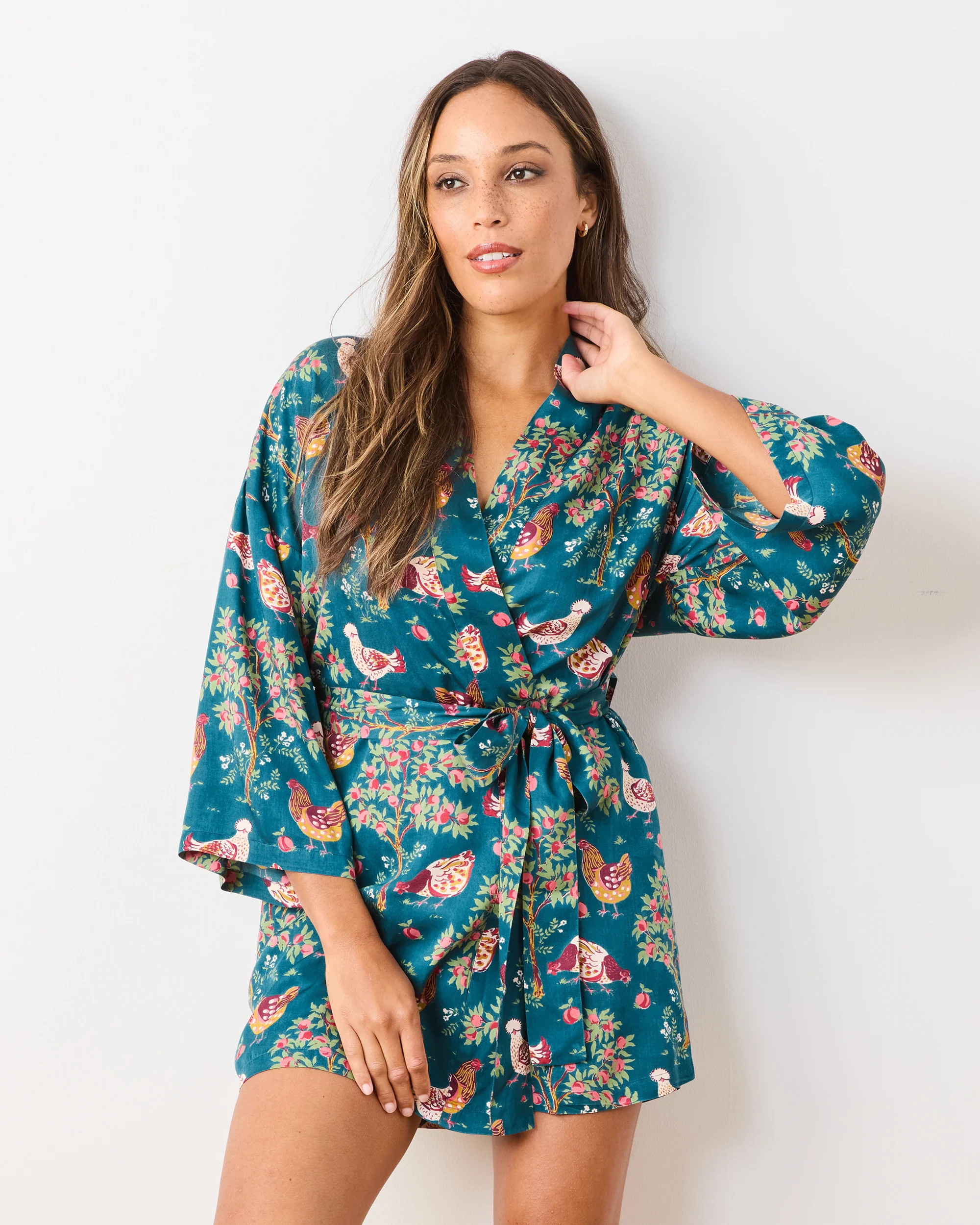 Hen House - Eco Satin Glam Mini Robe - Navy | Printfresh