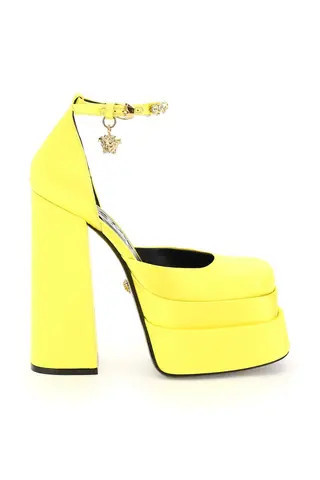 VERSACE MEDUSA AEVITAS DOUBLE PLATFORM PUMPS 36 Yellow Technical, Silk | Residenza725 US