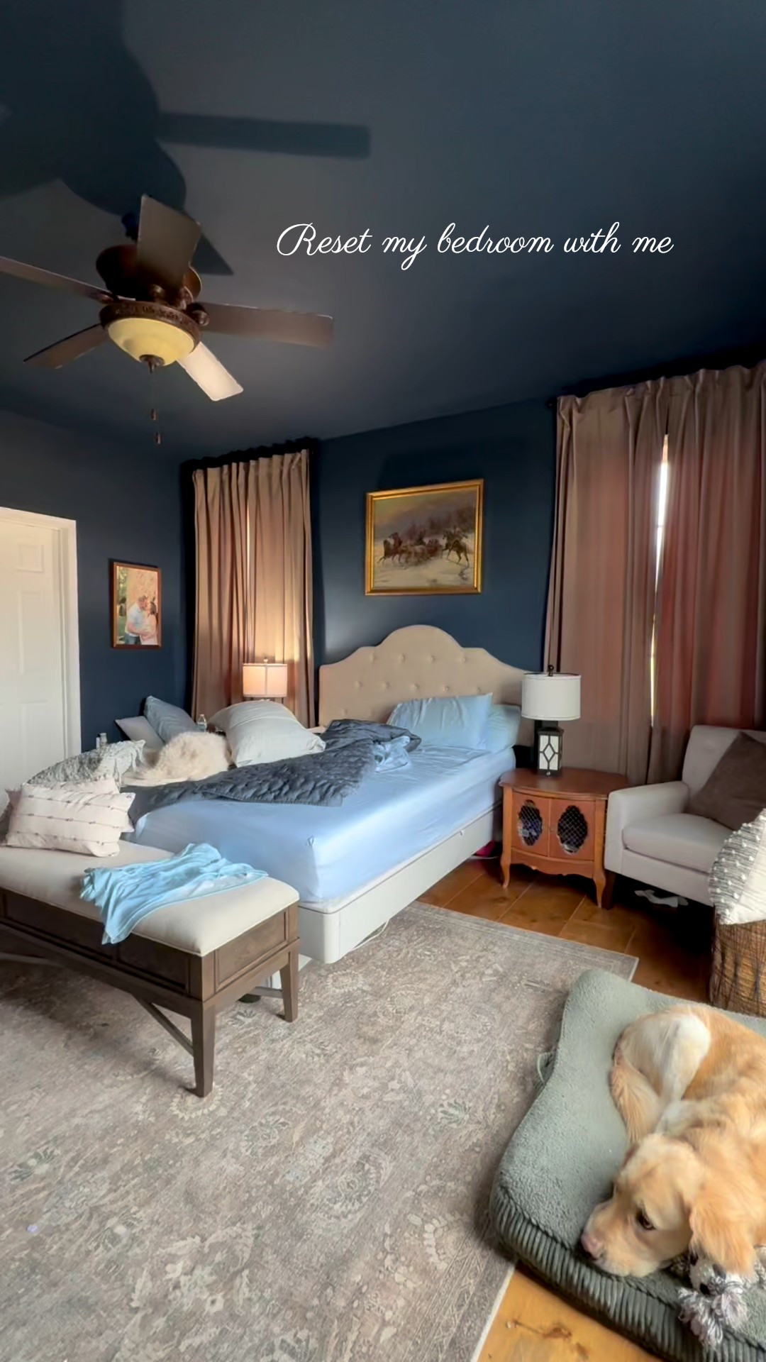 Nothing like a made bed to cozy up in at the end of the day👌 my bedding is all pottery barn looks for less! Bed quilt comes in many colors. ( the blue may be sold out) I also found a wall art similar to this antique style from the 1940s😍. Shop by clicking the thumbnails😉. Bedroom, headboard, bedroom inspo, master bedroom, bedding, moody bedroom, velvet curtains, lamp, table lamp, bedroom rug, area rug, storage bench, bedroom storage bench, accent pillows

#LTKmorningroutine #LTKmomlife #LTKHome