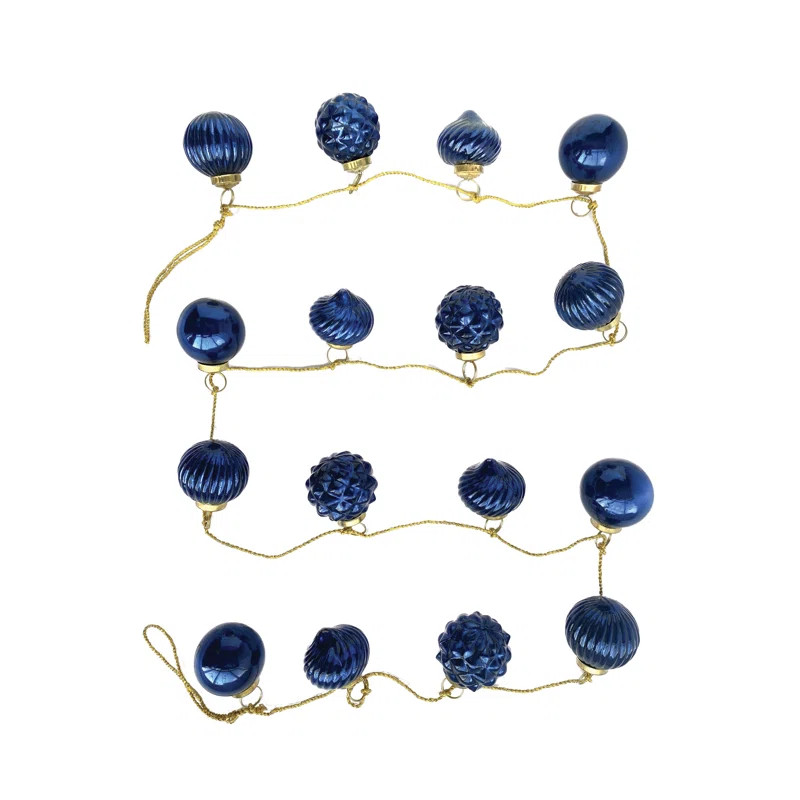 Creative Co-Op Embossed Mercury Glass Ornament Garland With Gold Cord | Wayfair | Wayfair North America