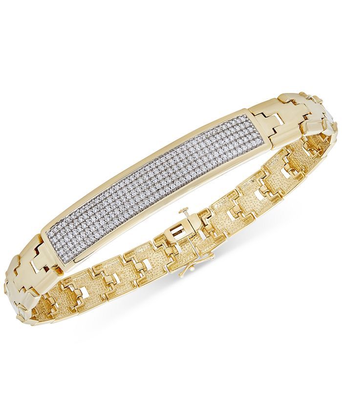 Macy's Men's Diamond Pavé Plate Link Bracelet (1 ct. t.w.) in 14k Gold-Plated Sterling Silver & ... | Macys (US)