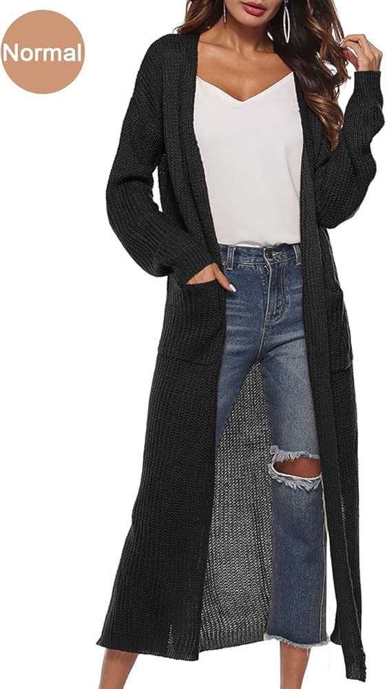 Womens Casual Long Sleeve Split Hem Open Front Cardigan Long Maxi Cardigan Sweaters longine dusters  | Amazon (US)