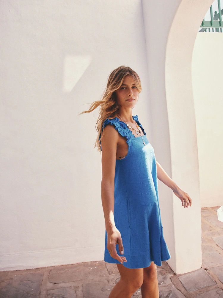 Cobalt Blue Broderie Jersey Ruffle Strap Mini Dress | Next AU
