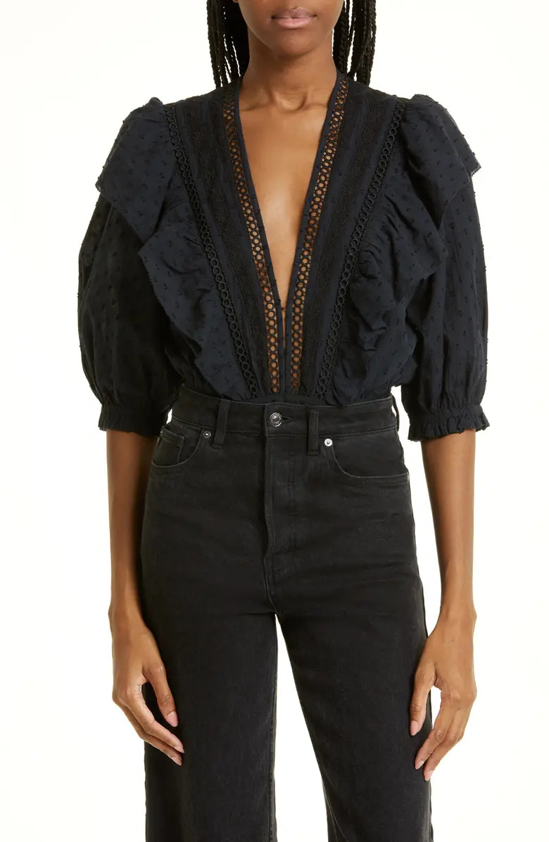 FARM Rio Clip Dot Ruffle Cotton Bodysuit | Nordstrom | Nordstrom