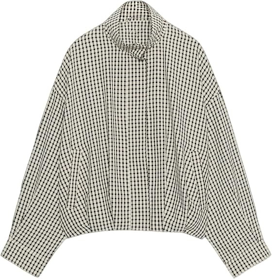 Womens Plaid Jacket Bomber Stand Collar Zip Up Coat with Pockets | Amazon (US)