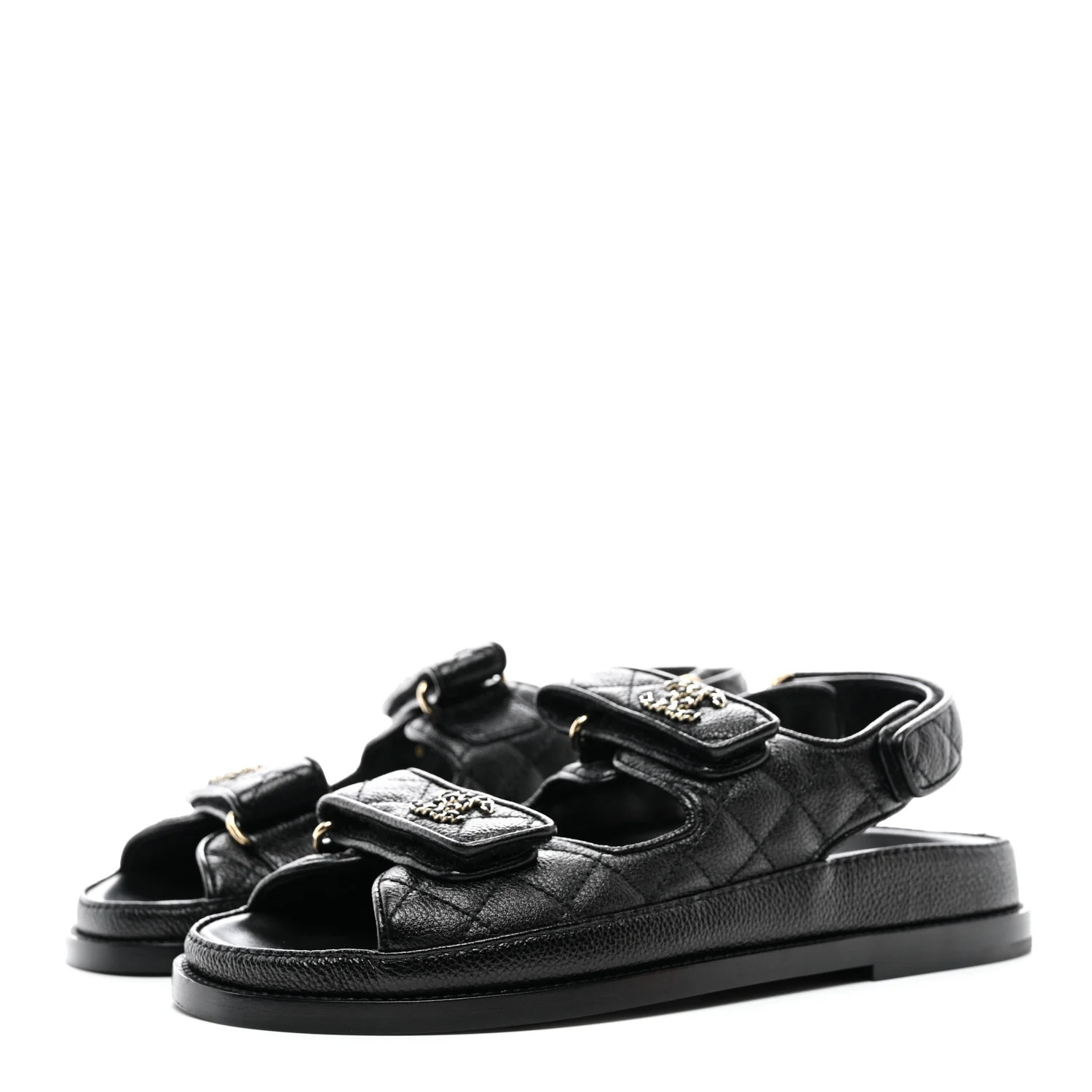 Grained Calfskin Velcro Dad Sandals 36.5 Black | FASHIONPHILE (US)