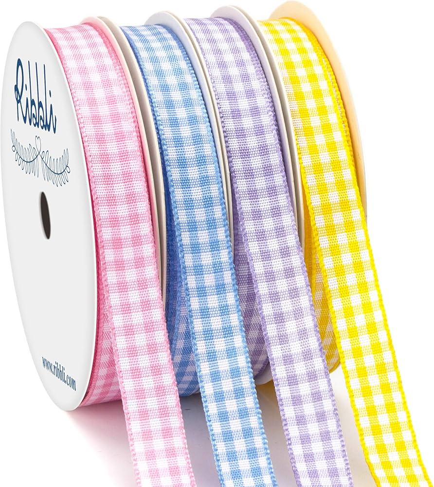 Ribbli 4 Rolls 3/8 Inch Gingham Ribbon,Total 40 Yards,100% Polyester Woven Edge,( Lt.Pink/Lt.Blue... | Amazon (US)