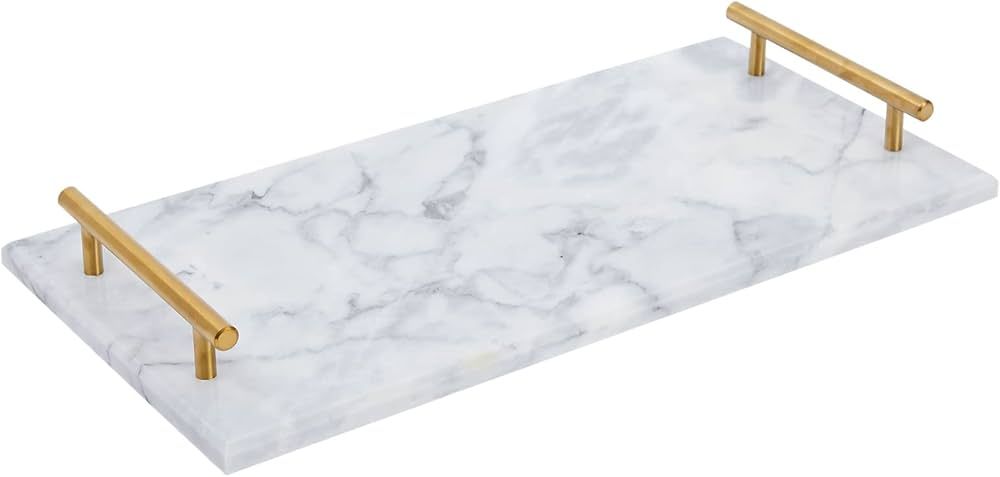 Juvale Marble Serving Tray with Gold Handles for Coffee Table, Kitchen (Rectangle, 15x7.5 in) | Amazon (US)