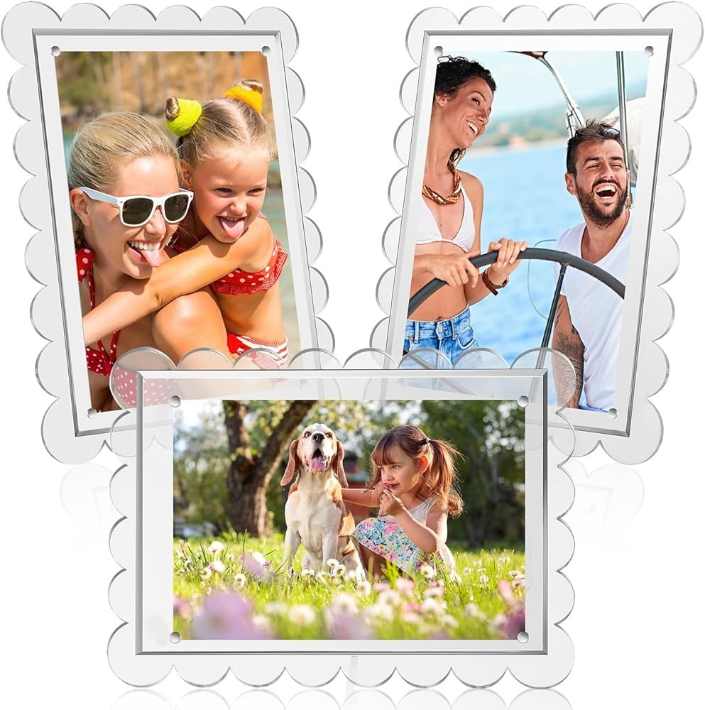 3 Pack Acrylic Clear Scalloped Photo Frame 4 x 6 Inch Acrylic Magnetic Picture Frame for Horizont... | Amazon (US)