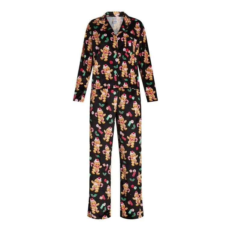 Holiday Time Women’s and Women’s Plus Velour Notch Collar Pajama Top and Pants Set, 2-Piece, ... | Walmart (US)