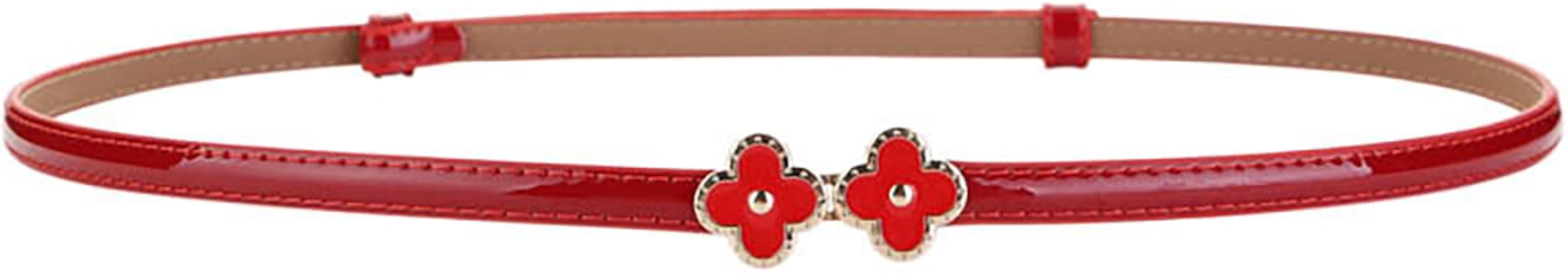 FUEKI Lucky Clover Women's Leather Skinny Belt for Dress Adjustable Thin Waist Belt for Lady Wais... | Amazon (US)
