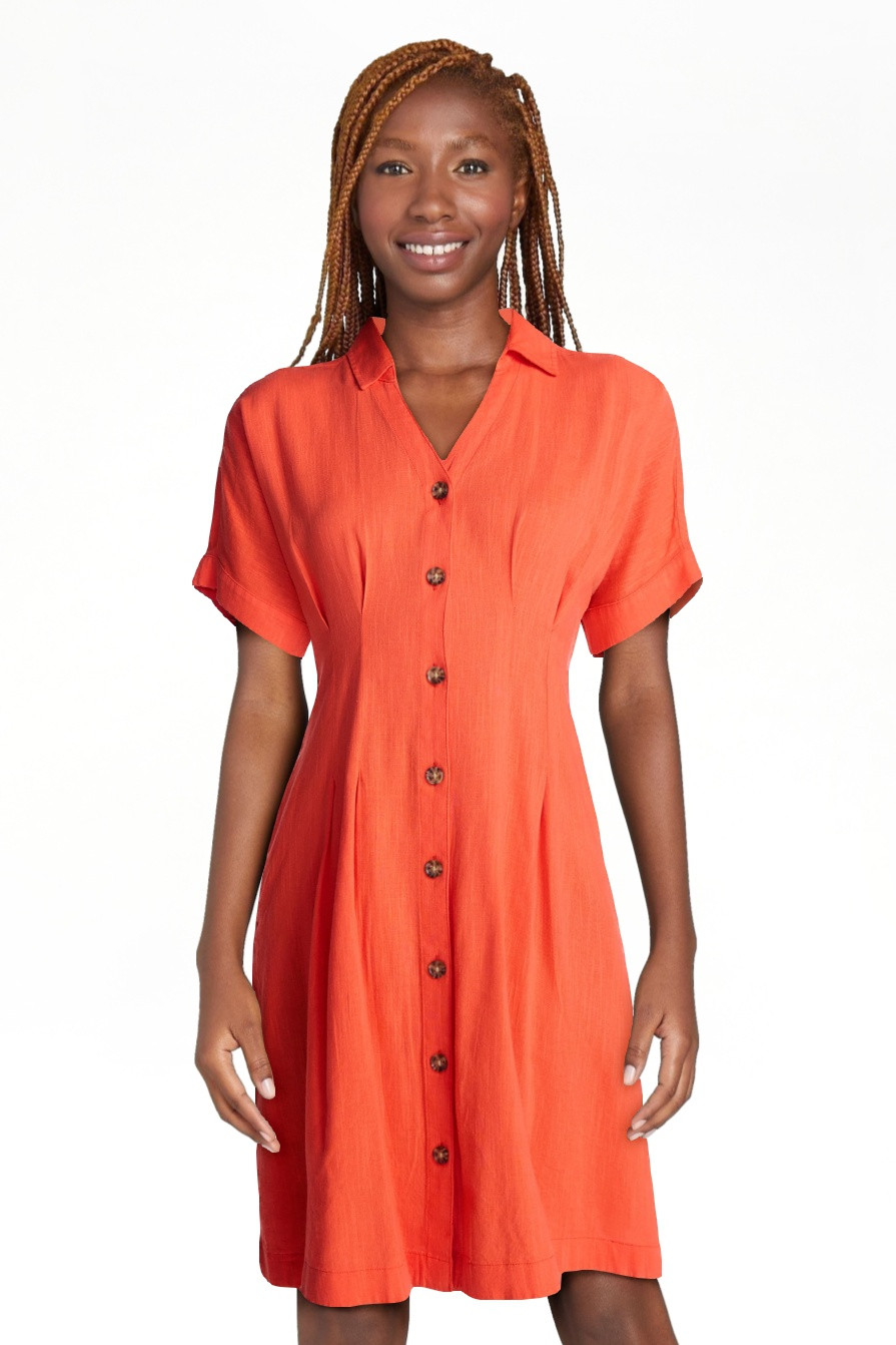 Time and Tru Women's Linen Pleated Waist Fit And Flare Mini Shirt Dress, Sizes XS-XXXL | Walmart (US)