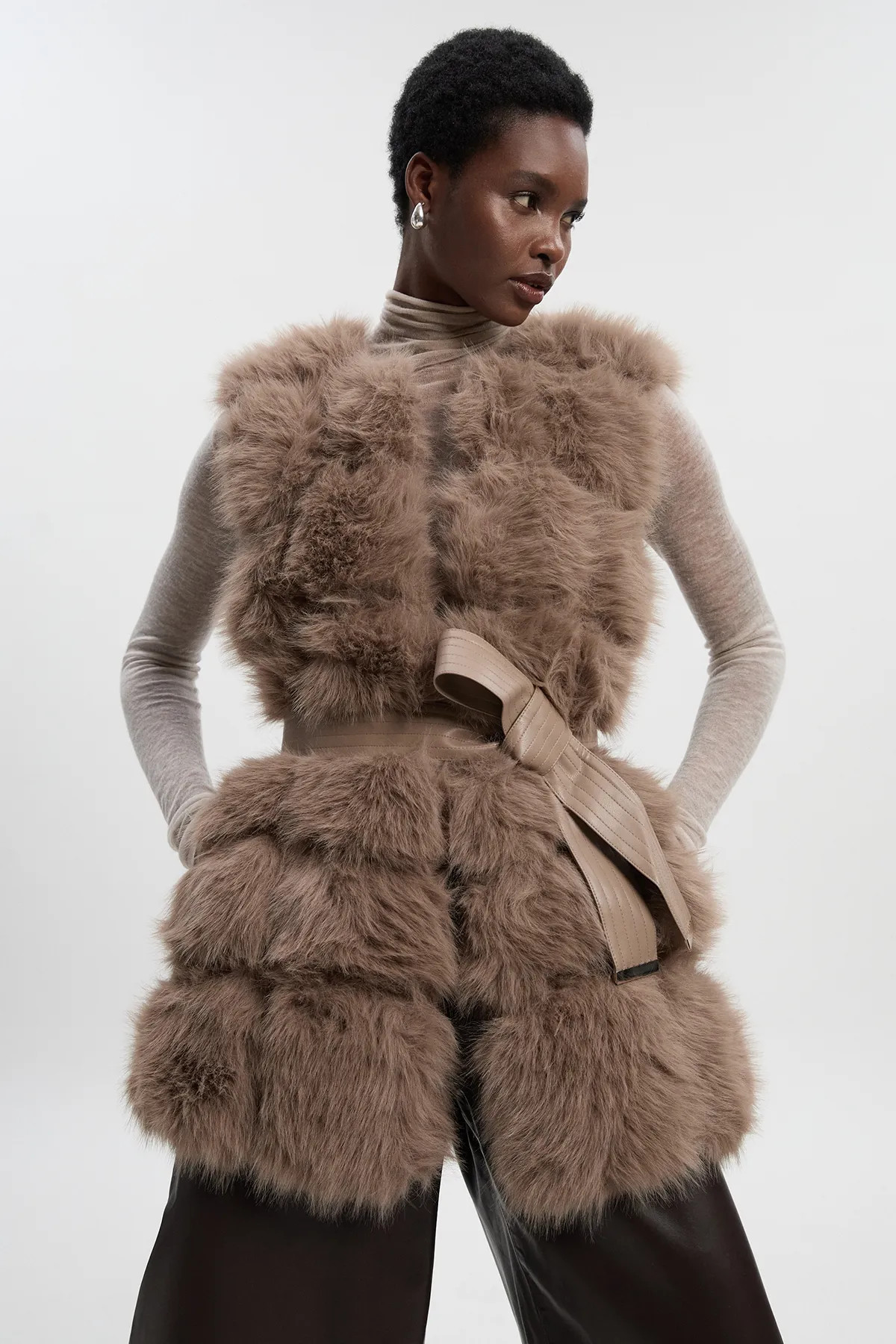 Petite Faux Fur Panelled Gilet | Karen Millen UK + IE + DE + NL