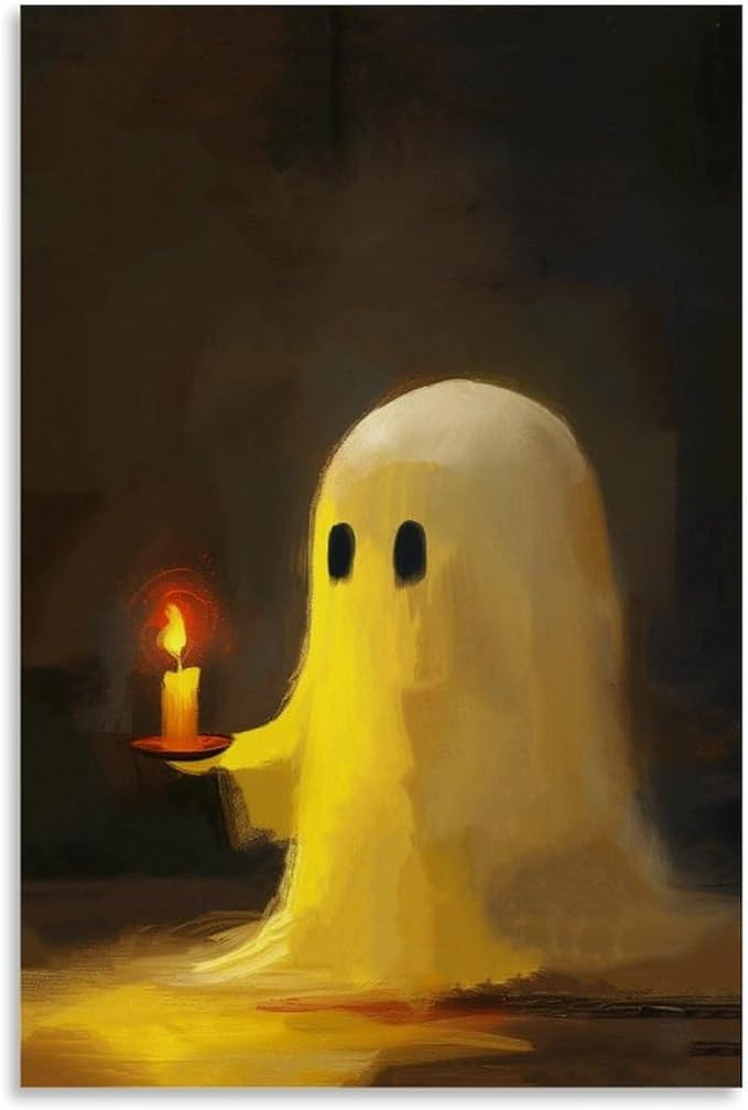 Vintage Halloween Ghost Canvas Wall Art, Funny Cute Ghost Holding Candle Poster, Rustic Gothic Da... | Amazon (US)