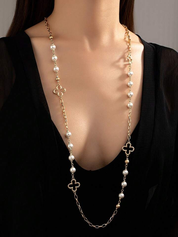 Faux Pearl Decor Long Necklace | SHEIN