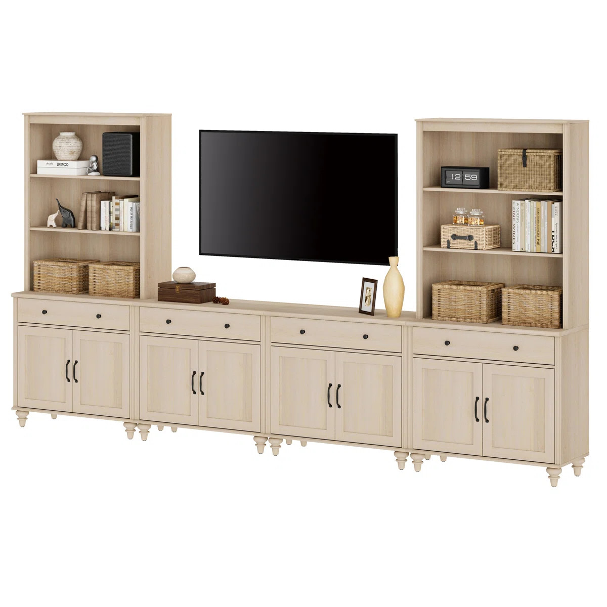 Radnor Farmhouse TV Stand With Bookshelves For, Modern Entertainment Center With Storage Cabinet,... | Wayfair North America
