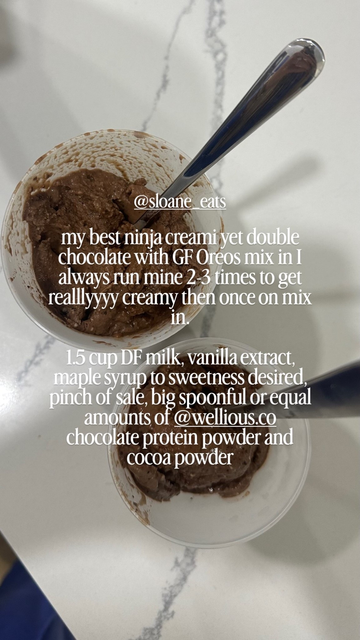 my best ninja creami yet double chocolate with GF Oreos mix in I always run mine 2-3 times to get realllyyyy creamy then once on mix in. 

1.5 cup DF milk, vanilla extract, maple syrup to sweetness desired, pinch of sale, big spoonful or equal amounts of @wellious.co chocolate protein powder and cocoa powder  @sloane_eats

#LTKstorytime #LTKvlog #LTKfoodie