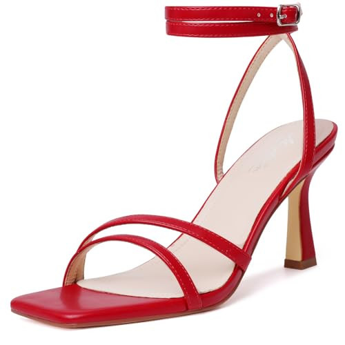 Mostrin Red Heels Womens Sandals Strappy Lace Up Ankle Strap Open Toe Heels Stiletto High Heeled Sandals for Wedding, Prom, Party, Daily Size 9 | Amazon (US)