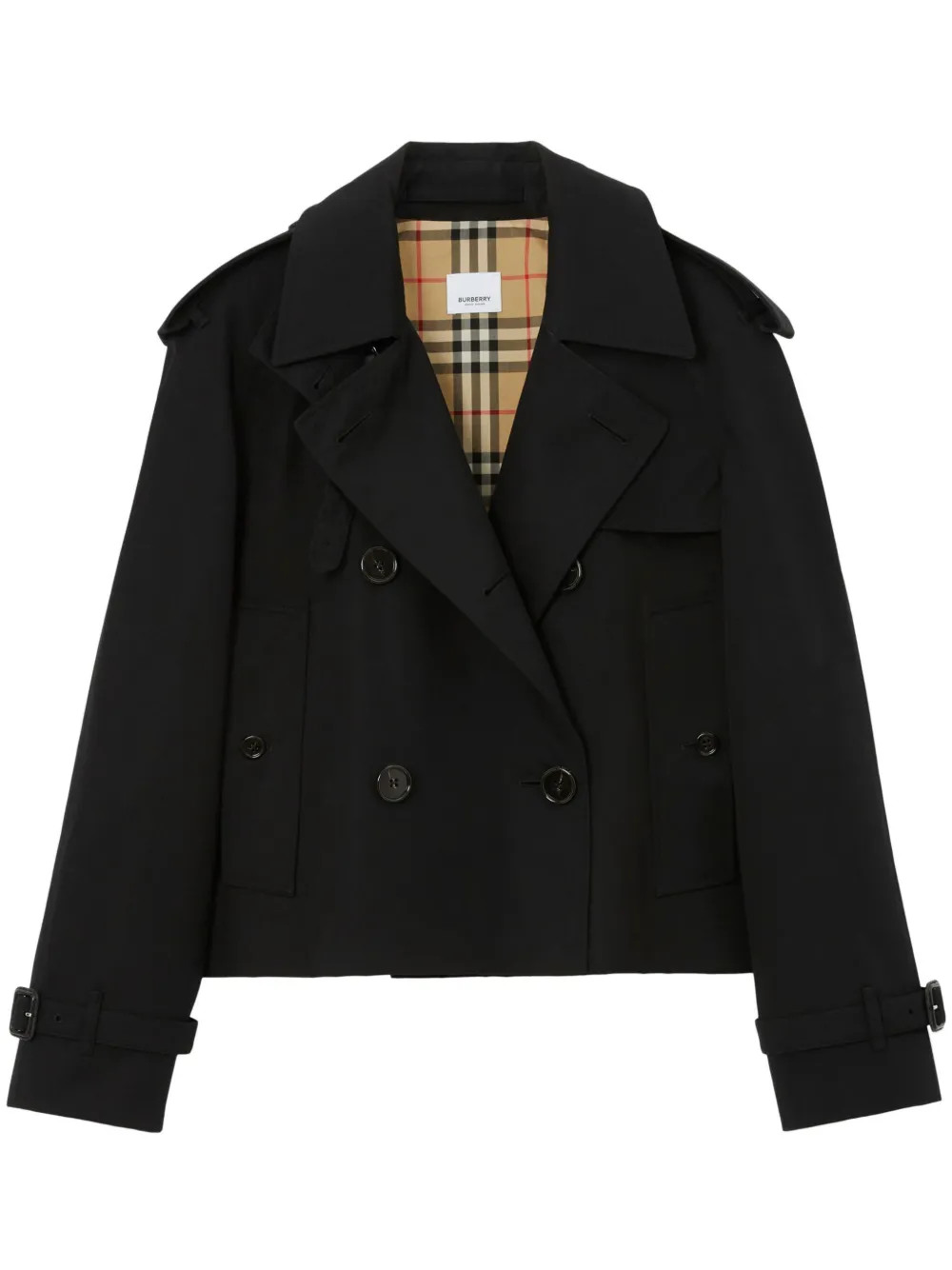 Burberry double-breasted cropped trench coat - Black | Farfetch Global
