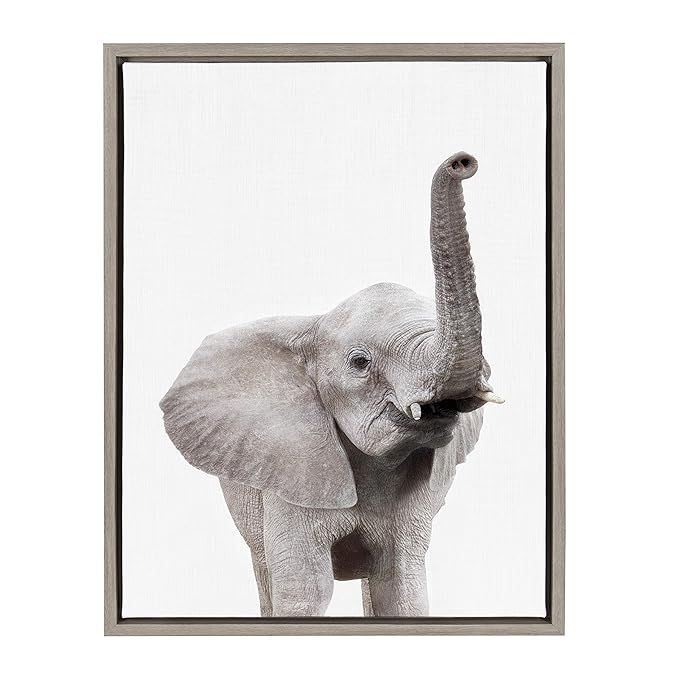 Kate and Laurel Sylvie Elephant with Raised Trunk Animal Print Portrait Framed Canvas Wall Art by... | Amazon (US)