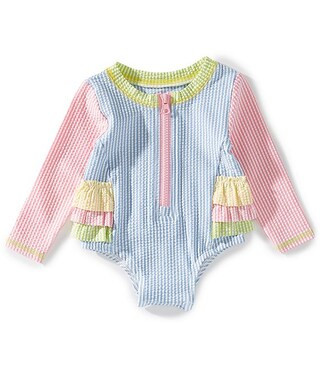 Baby Girls Seersucker Rashguard 1-Piece Swimsuit | Dillard's