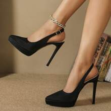 Elegant Black Pumps For Women, Point Toe Stiletto Heeled Slingback Pumps | SHEIN