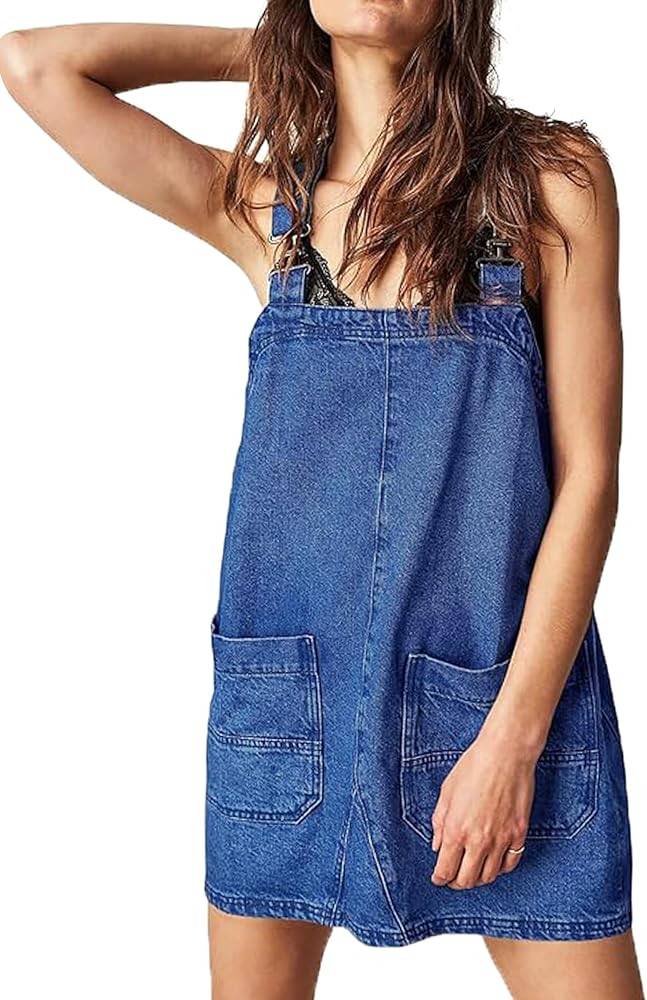 Womens Denim Overalls Dress Casual Summer Jeans Adjustable Strap Short Rompers with Pockets | Amazon (US)
