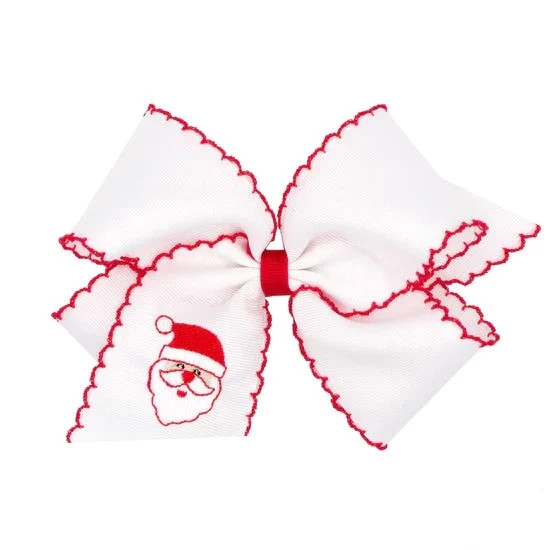 King Grosgrain Hair Bow with Moonstitch Edge - Santa Embroidery | JoJo Mommy