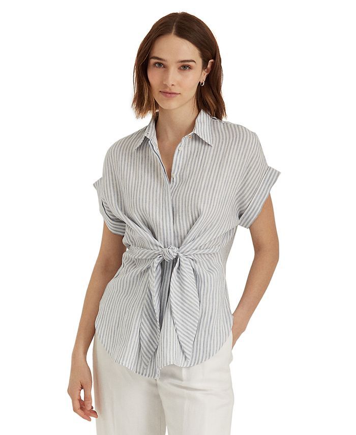 Lauren Ralph Lauren Striped Tie-Front Linen Shirt & Reviews - Tops - Women - Macy's | Macys (US)
