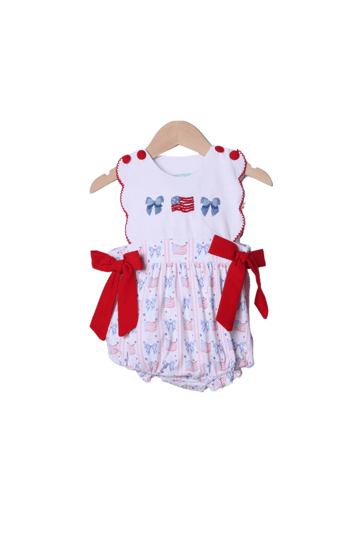 French Knot Red, White and Bow Bubble | The Smocked Flamingo