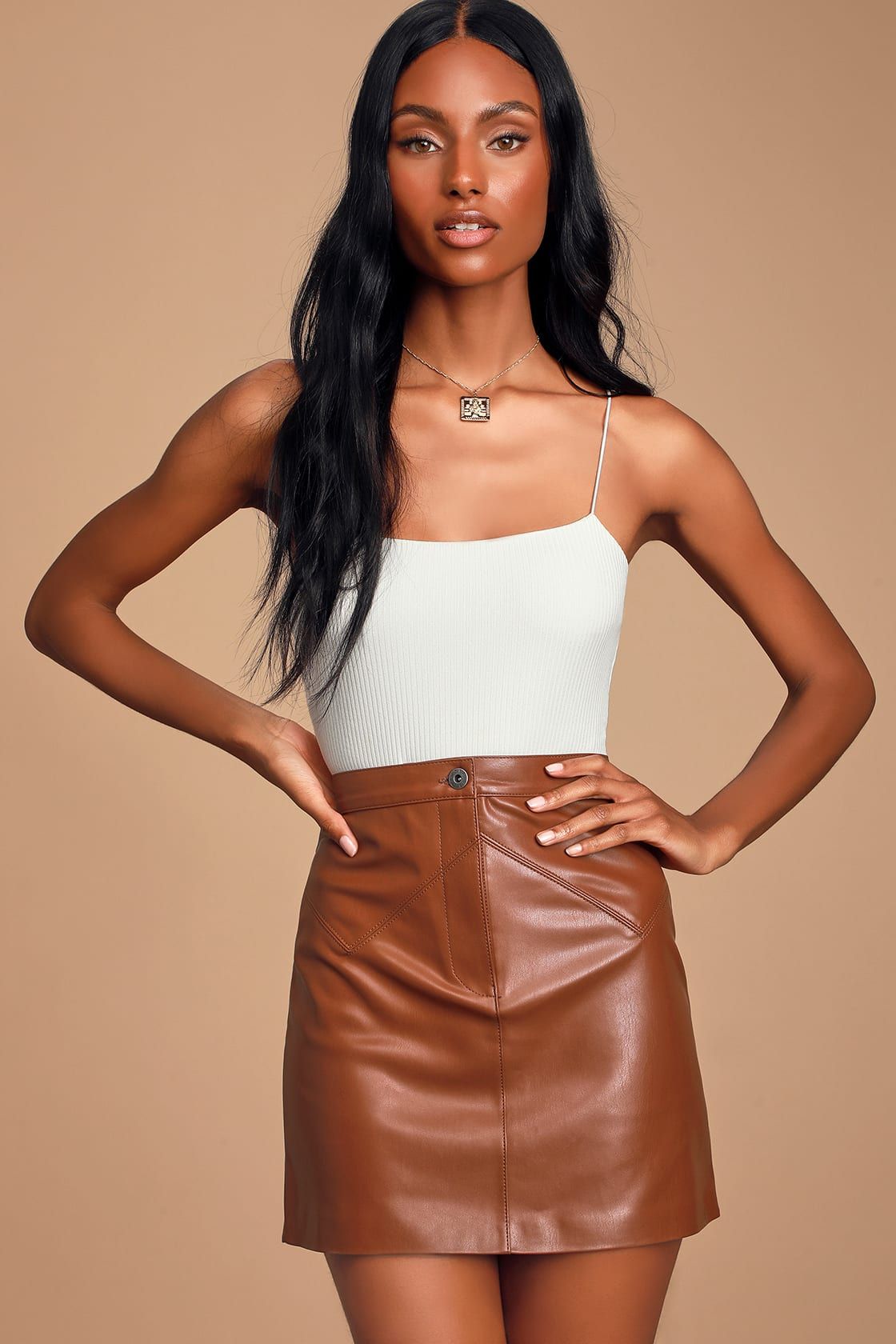 Keep Livin Rust Brown Vegan Leather Mini Skirt | Lulus