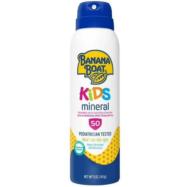 Banana Boat Kids Mineral 50 SPF Sunscreen Spray, 5 Oz, Won't Run Into Eyes | Walmart (US)