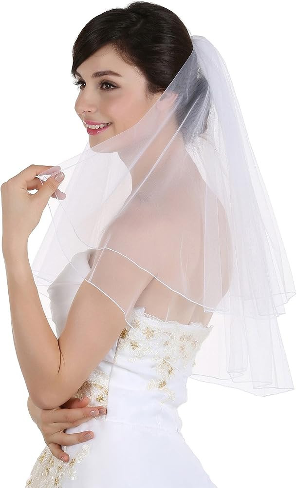 SAMKY 2T 2 Tier Pencil Finished Edge Bridal Wedding Veil | Amazon (US)