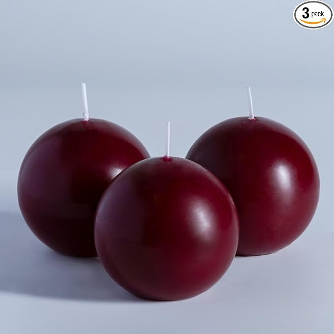 MOZEAL Hand-Poured, 3 Inch Burgundy Round Ball Candles - Elegant Burgundy Round Pillar Candles Se... | Amazon (US)