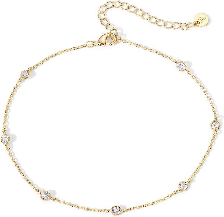 PAVOI 14K Gold Plated Charm Link Flat Gold Anklets for Women | Amazon (US)