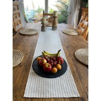 Crème & Natural Stripe 100% Linen Table Runner | Etsy (US)