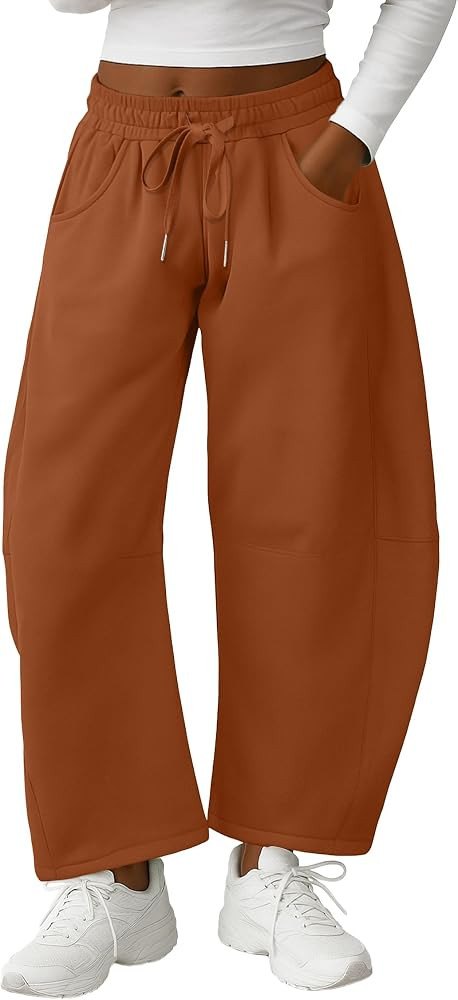 Lepunuo Barrel Sweatpants Women Casual Baggy Elastic Waisted Pants Wide Leg Gym Trousers with Pockets | Amazon (US)