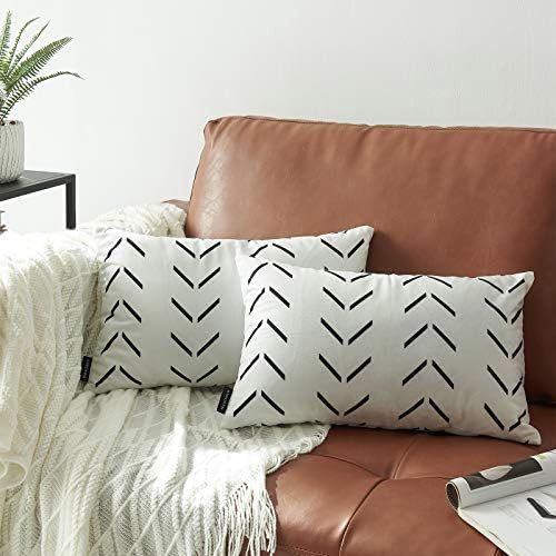 Nestinco Set of 2 White Lumbar Pillow Covers 12 x 20 inches Boho Aztec Polyester Blend Decorative... | Amazon (US)