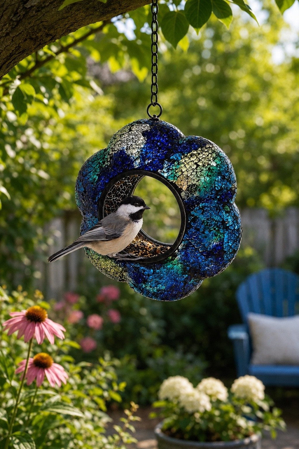 Blue garden decor but make it functional ✨ This mosaic bird feeder is such a pretty little backyard detail, especially when the sunlight hits the glass. I love that it doubles as outdoor decor while still bringing in the birds 🐦💙 #LTKHome #AmazonFinds #BirdFeeder #GardenDecor #BackyardInspo #OutdoorDecor #CottageGarden #AmazonHome #PatioDecor #LTKFinds