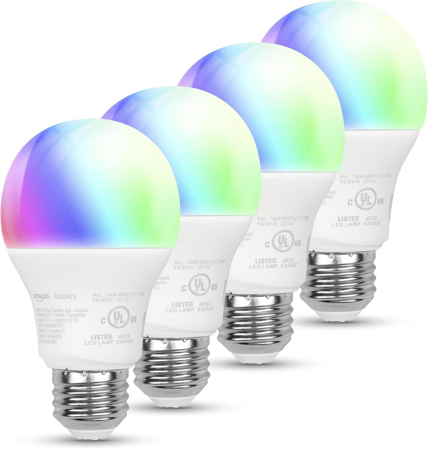 Amazon Basics Smart A19 LED Light Bulb, Multicolor Changing, 9W (60W Equivalent), 800LM, Works wi... | Amazon (US)