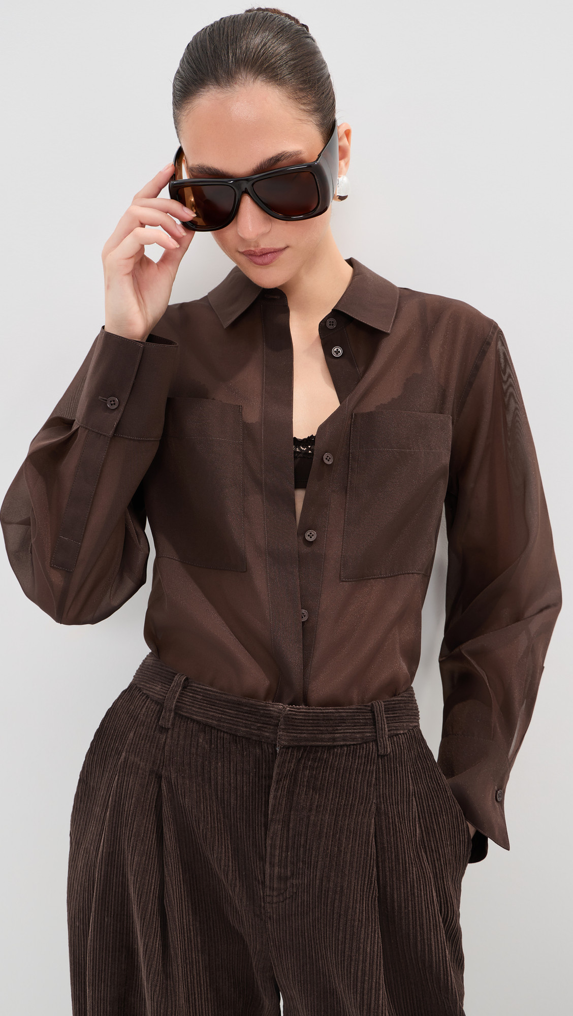 LE BOP Organza Button Down Deep Iris XL | Shopbop
