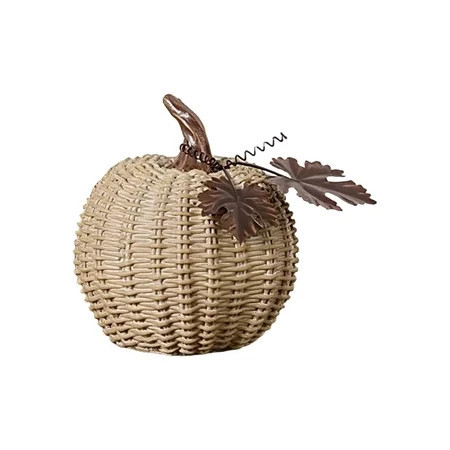 Fall Wicker Pumpkin Decor - Rustic Rattan Woven Autumn Decoration with Metal Leaf for Thanksgiving Halloween Home Tabletop Centerpiece Rattan Wicker Fall Decorations for Fireplace Mantle Table | Walmart (US)