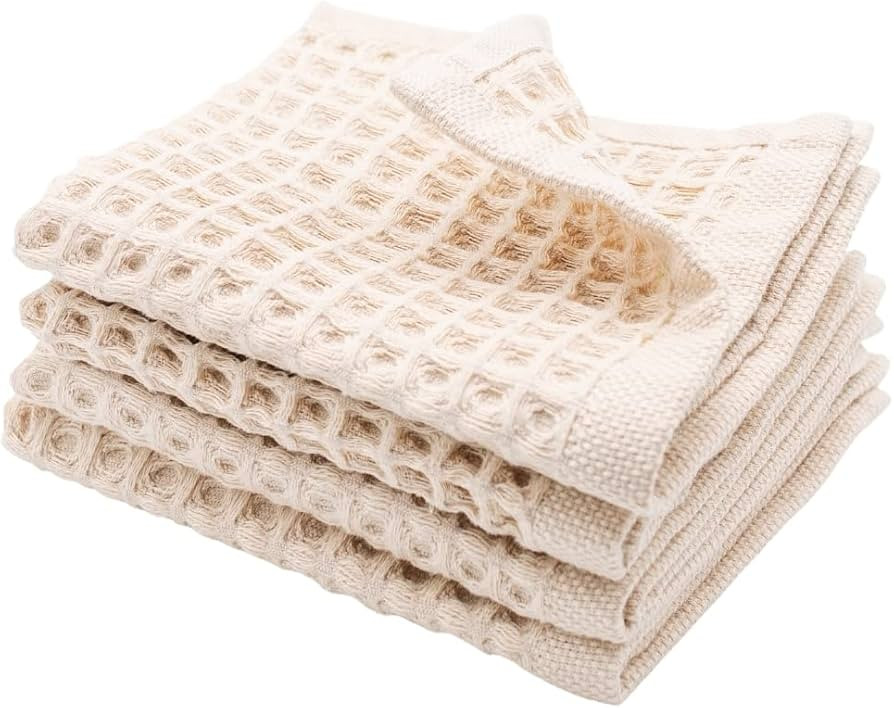 sea me at home Waffle Washcloth Set, 100% Cotton (4 Pcs Washcloth 13x13 inches, Beige) | Amazon (US)